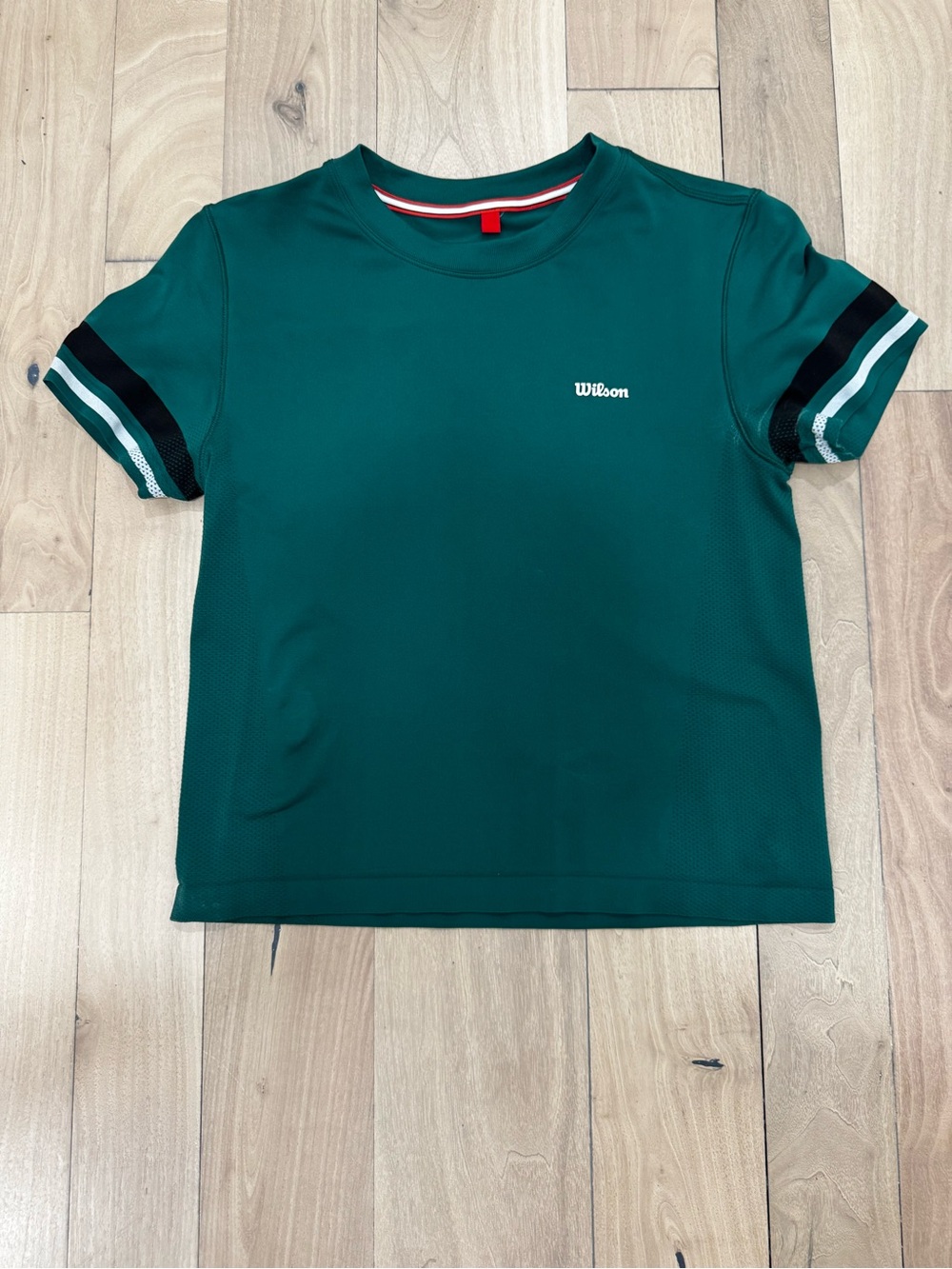 Wilson Kids Short Sleeve Tee in Teal with Striped Sleeves